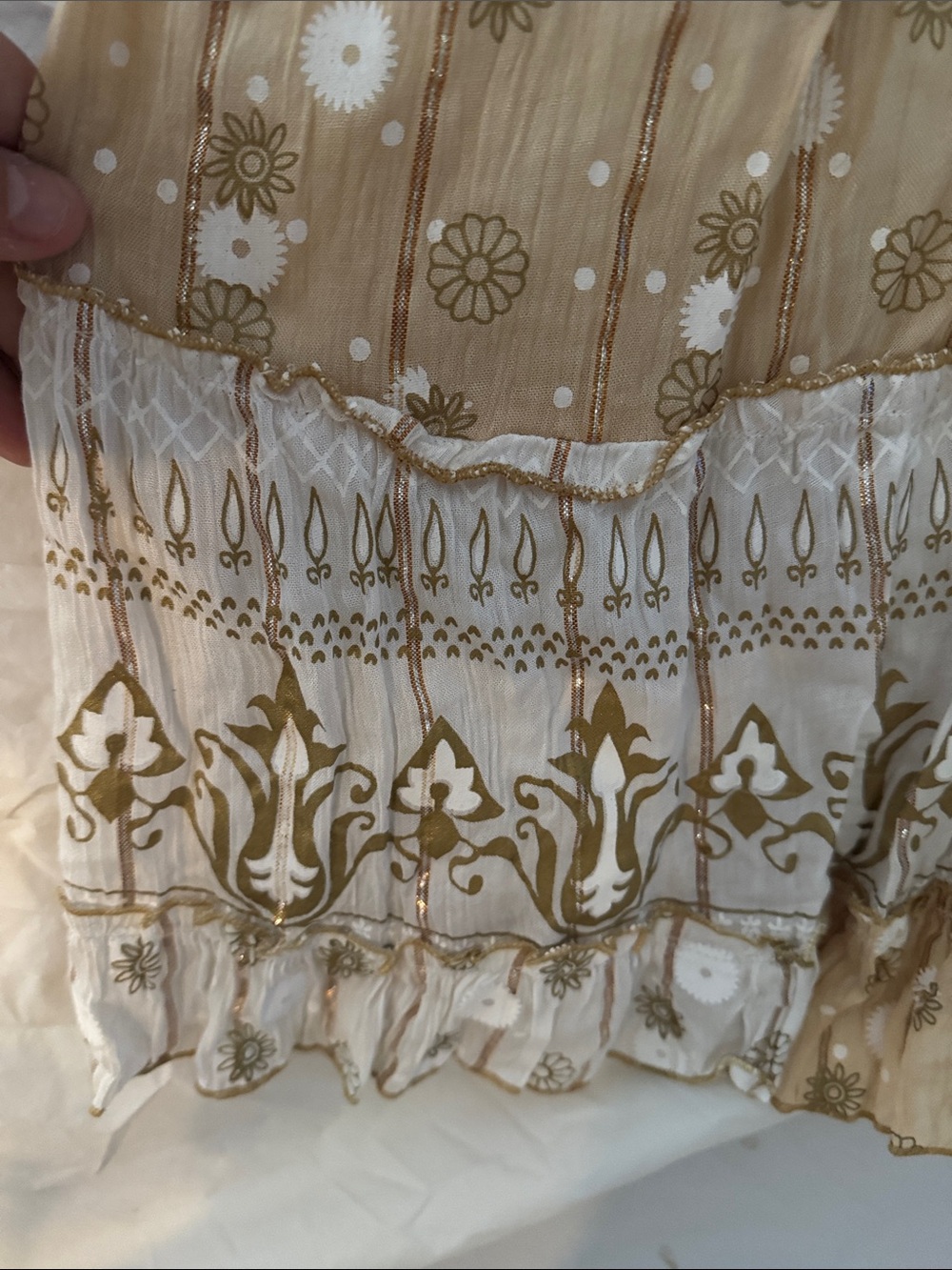 Ananta Festival Bohemian Spaghetti-Strap Dress in Beige and White - Picture 6 of 7